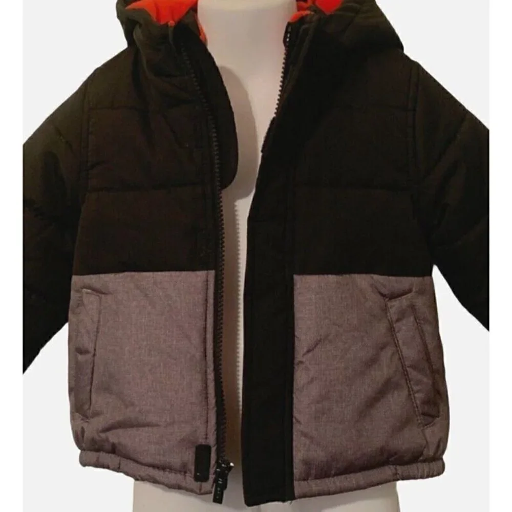 Carter's Classic Unique Full Zip Puffer Jacket Size 18M Gray Black Red Hoodie